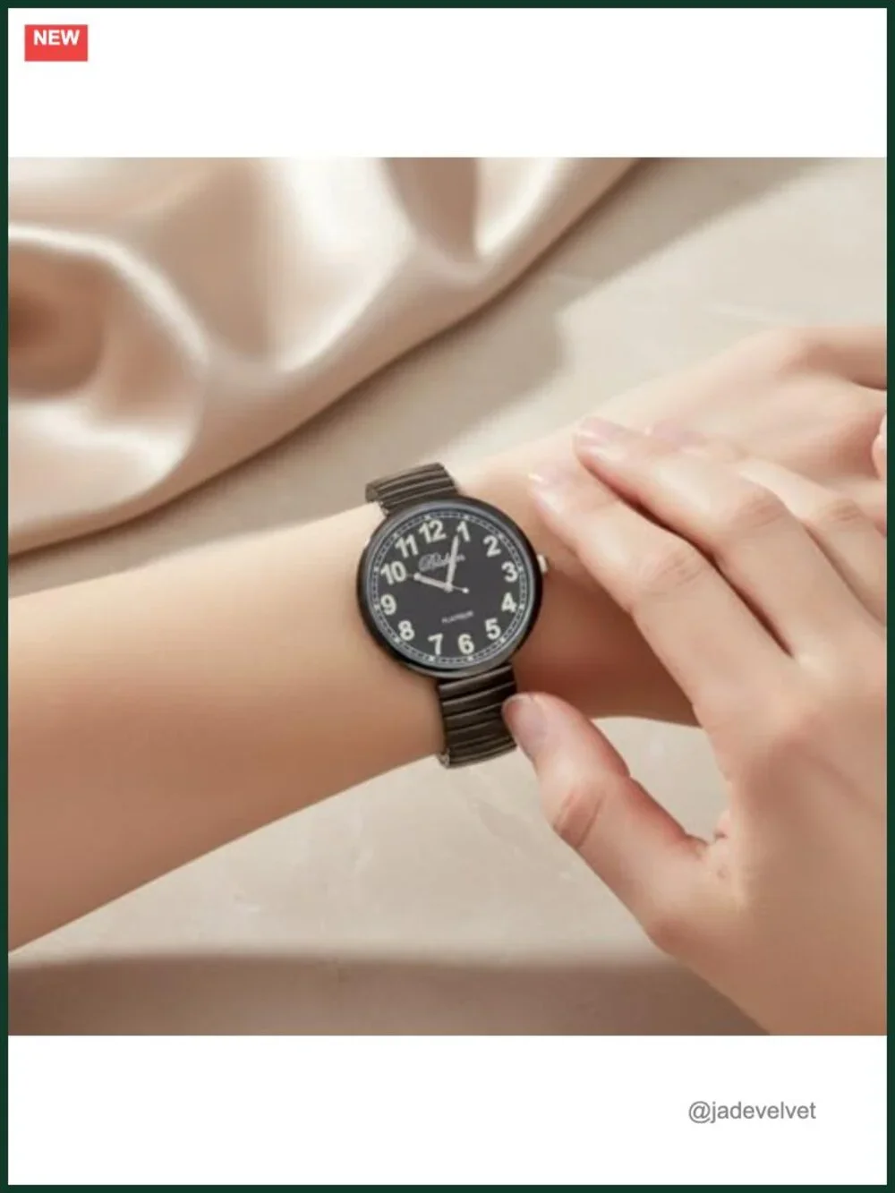 Large Face Stretch Band Watch with Luminous Hands and Numbers, Japanese Quartz